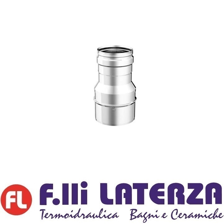 RIDUZIONE Maschio 100 Femmina 80 mm MONOPARETE ACCIAIO INOX AISI 304 CANNE FUMARIE
