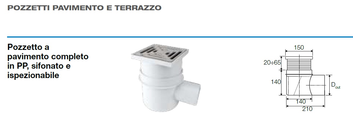 POZZETTI A PAVIMENTO E TERRAZZO Completo in PP, Sifonato e Ispezionabile Uscita Orizzontale 75 mm - immagine 2