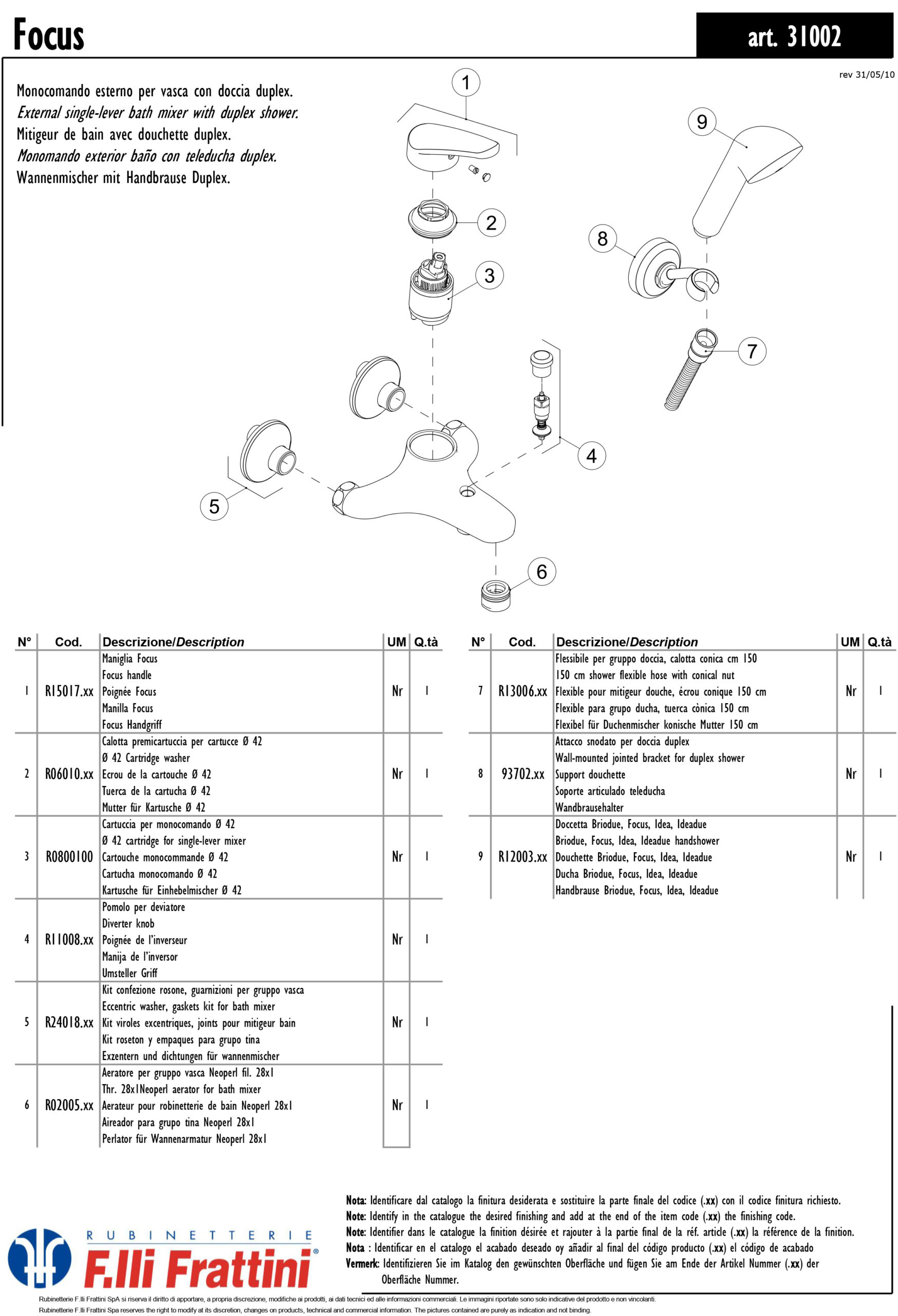 F.LLI FRATTINI MONOCOMANDO ESTERNO VASCA FOCUS CROMO ART. 31002 - immagine 2