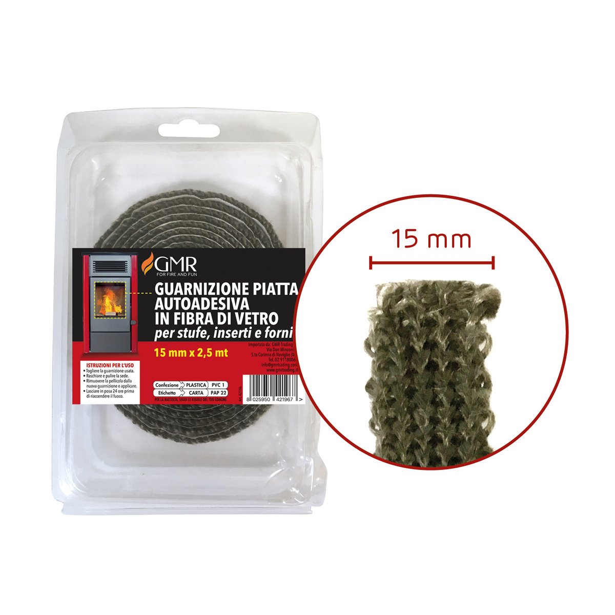 GUARNIZIONE PIATTA PER SPORTELLI STUFE MM10 H. 10 mm