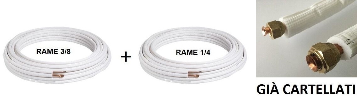 KIT MONTAGGIO CONDIZIONATORE CLIMATIZZATORE TUBI RAME 2 Mt. 1/4-3/8 CARTELLATI