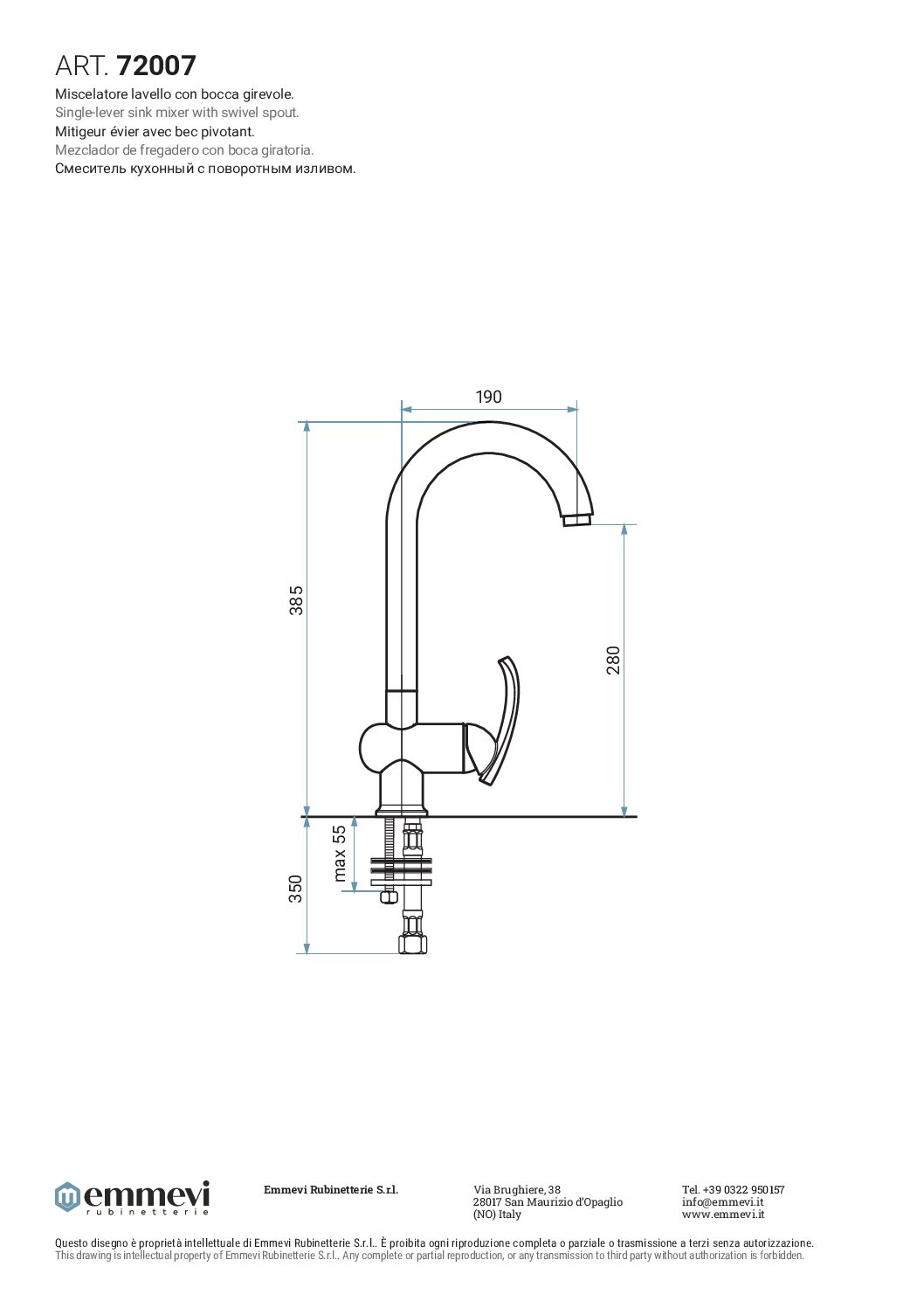 EMMEVI MISCELATORE LAVELLO SERIE RAMSES ART.72007 CROMO - immagine 3