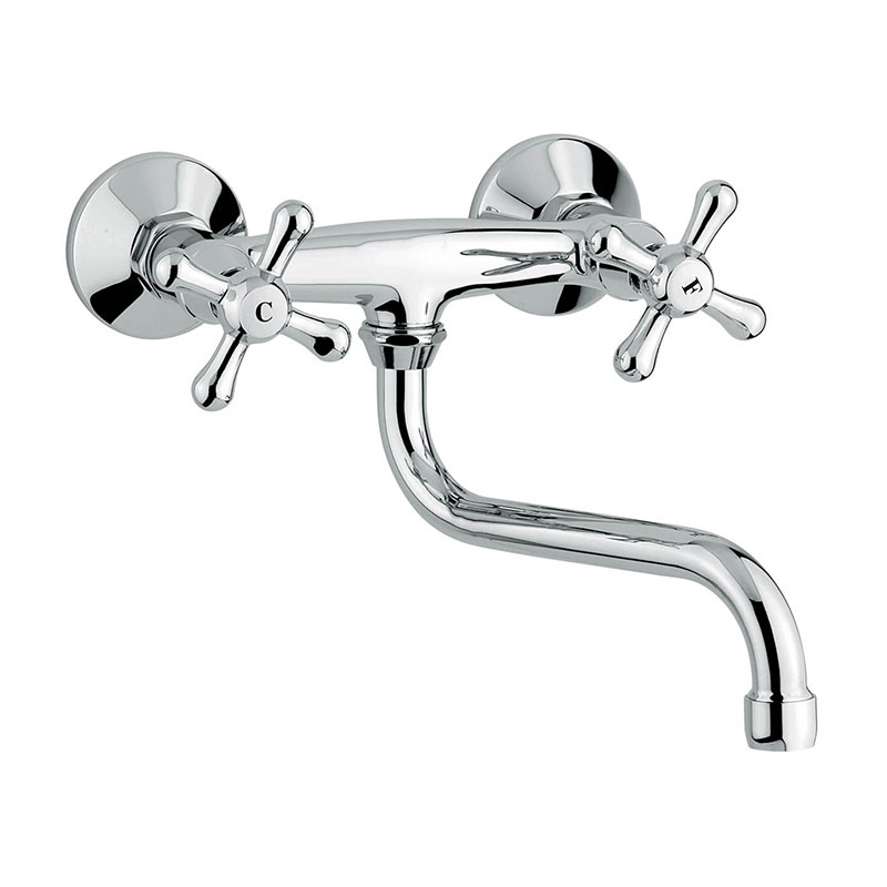 EMMEVI GRUPPO LAVELLO A PERETE CON BOCCA A "S" GIREVOLE CROMO SERIE EASY ART.17005S - immagine 2