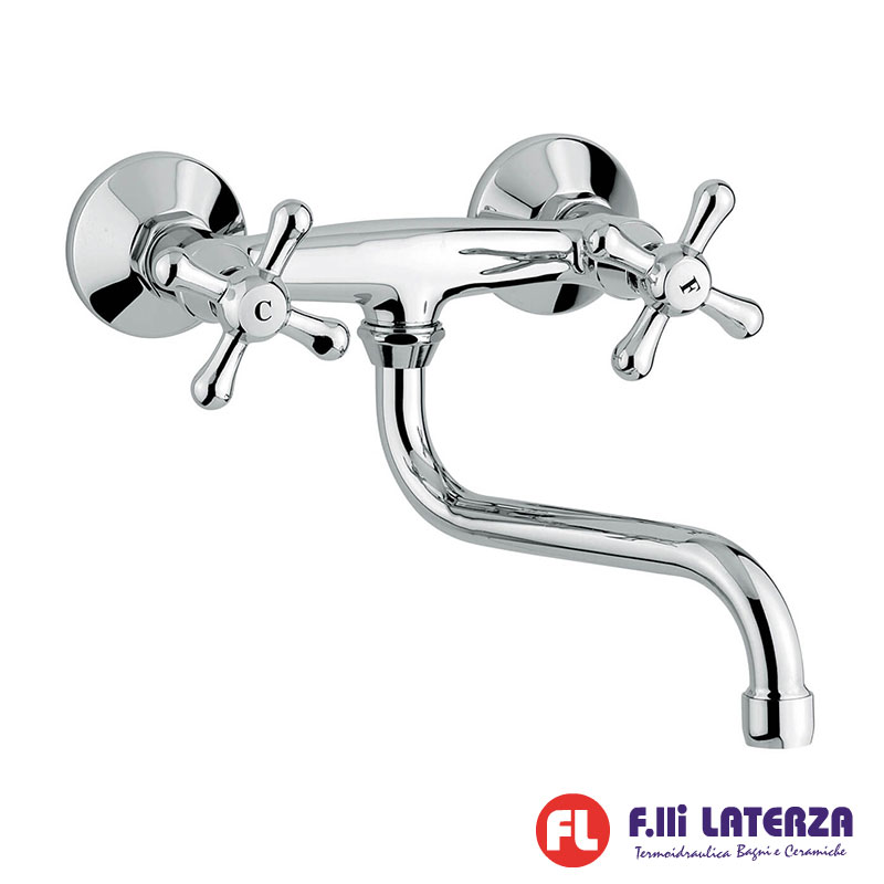 EMMEVI GRUPPO LAVELLO A PERETE CON BOCCA A "S" GIREVOLE CROMO SERIE EASY ART.17005S
