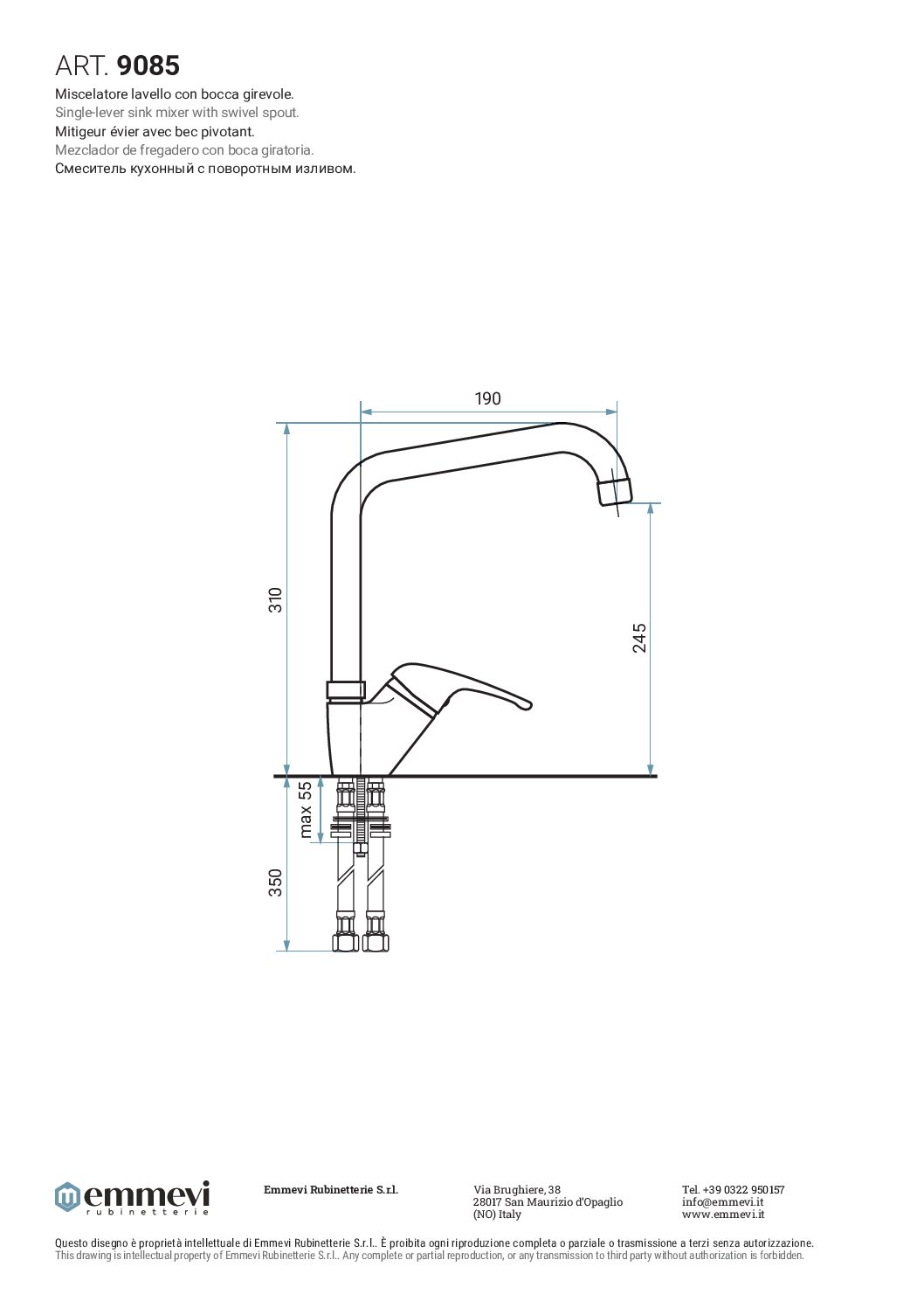EMMEVI MISCELATORE LAVELLO CON BOCCA GIREVOLE CROMO SERIE EASY ART.9085 - immagine 3
