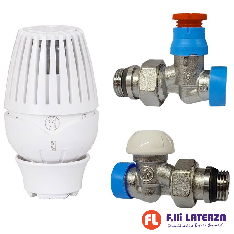 GIACOMINI KIT VALVOLA + DETENTORE E TESTA TERMOSTATICA 1/2″ PREDISPOSTA ATTACCO RAME E MULTISTRATO