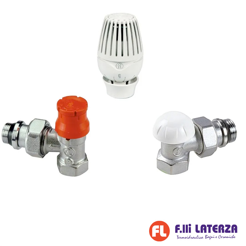 GIACOMINI KIT VALVOLA + DETENTORE E TESTA TERMOSTATICA 1/2″ PREDISPOSTA ATTACCO FERRO