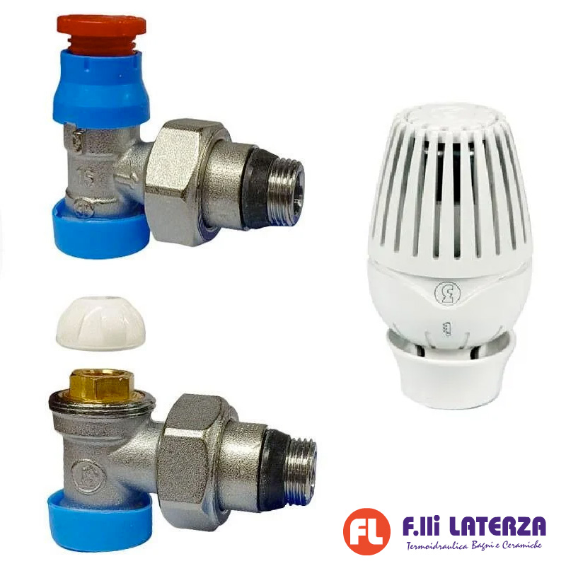 GIACOMINI KIT VALVOLA + DETENTORE E TESTA TERMOSTATICA 3/8″ PREDISPOSTA ATTACCO RAME E MULTISTRATO