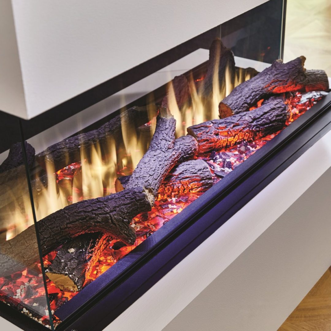 LEPIAKI 100 | Camino elettrico a LED da incasso | SET LEGNA CERAMICA & KIT LEGNA VERA - immagine 4