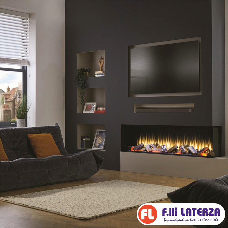 LEPIAKI 150| Camino elettrico a LED da incasso | SET LEGNA CERAMICA & KIT LEGNA VERA