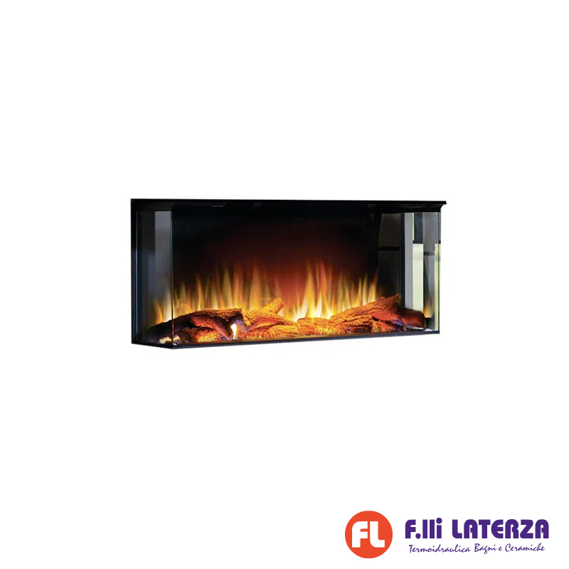 LEPIAKI 100 | Camino elettrico a LED da incasso | SET LEGNA CERAMICA & KIT LEGNA VERA
