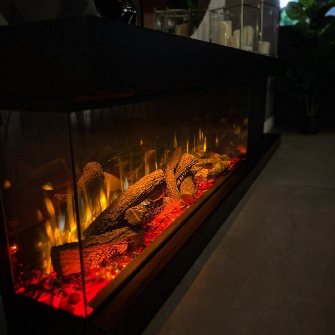 LEPIAKI 125 | Camino elettrico a LED da incasso | SET LEGNA CERAMICA & KIT LEGNA VERA - immagine 2