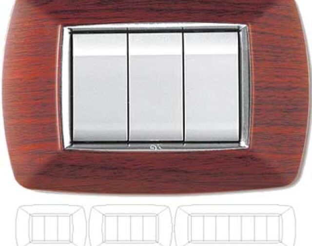 PLACCA COPRINTERRUTTORI LEGNO SCURO 'MYLIFE' 3 moduli