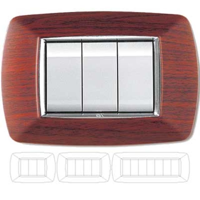 PLACCA COPRINTERRUTTORI LEGNO SCURO 'MYLIFE' 3 moduli