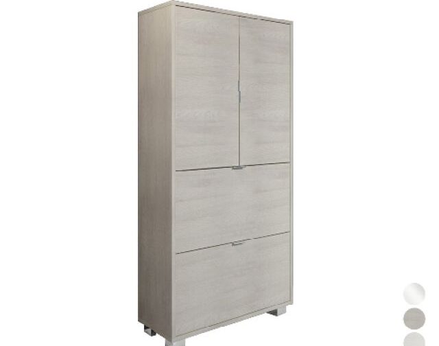 ARMADIO SCARPIERA MULTIUSO CON 2 RIBALTE E 2 ANTE IN NOBILITATO cm L76xH155xP30 Bianco Lucido