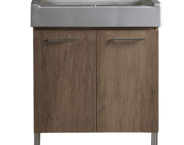 MOBILE LAVATOIO CON LAVABO IN CERAMICA 2  ANTE Cemento - LxP 60x50 cm