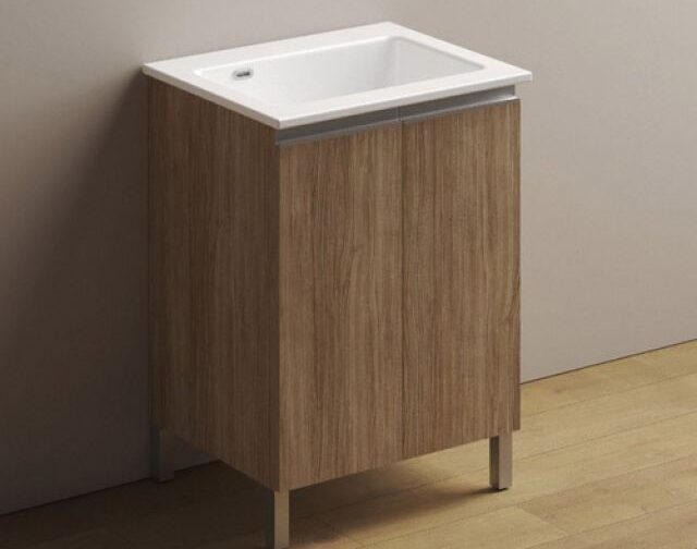 MOBILE LAVATOIO CON LAVABO IN CERAMICA E MANIGLIA A GOLA Olmo Montano - LxP 60x50 cm