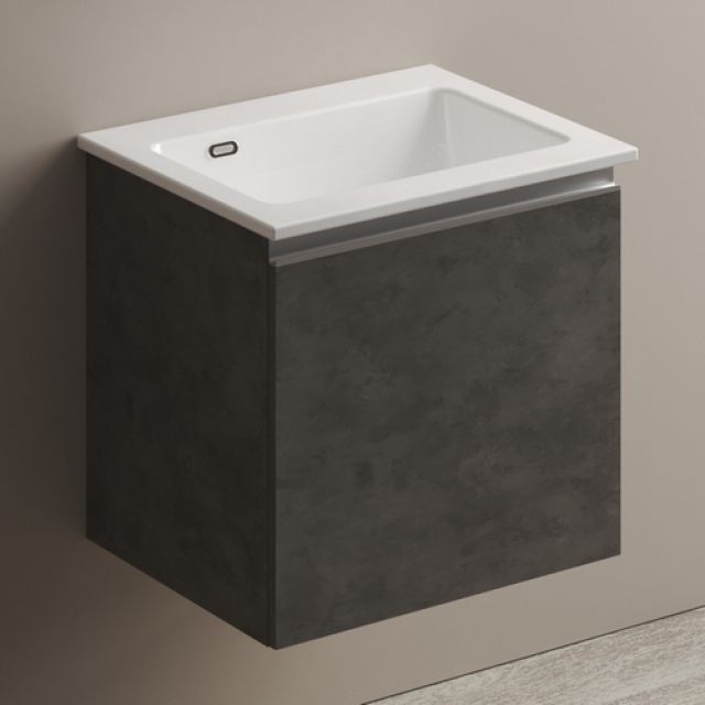MOBILE LAVATOIO SOSPESO CON LAVABO IN CERAMICA E MANIGLIA A GOLA Bianco Classico - LxP 60x50 cm