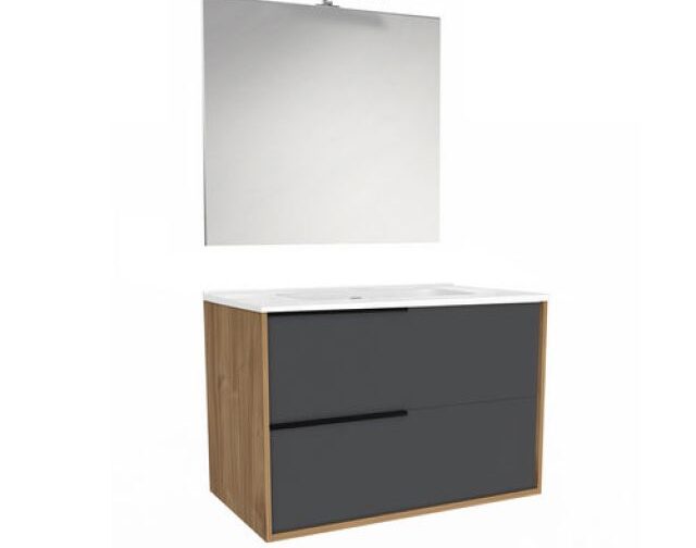 MOBILE BAGNO SOSPESO MOD. LISBOA CONSOLLE L. 80 CM Noce - Bianco Opaco