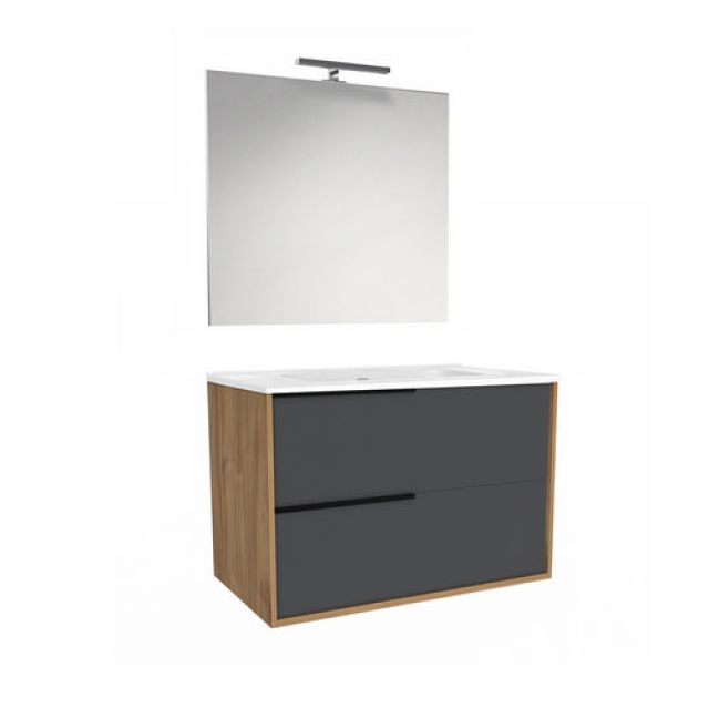 MOBILE BAGNO SOSPESO MOD. LISBOA CONSOLLE L. 80 CM Noce - Bianco Opaco