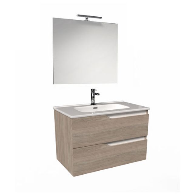 MOBILE BAGNO SOSPESO MOD. PRAGA L. 80 CM Rovere Scuro - Tortora Opaco