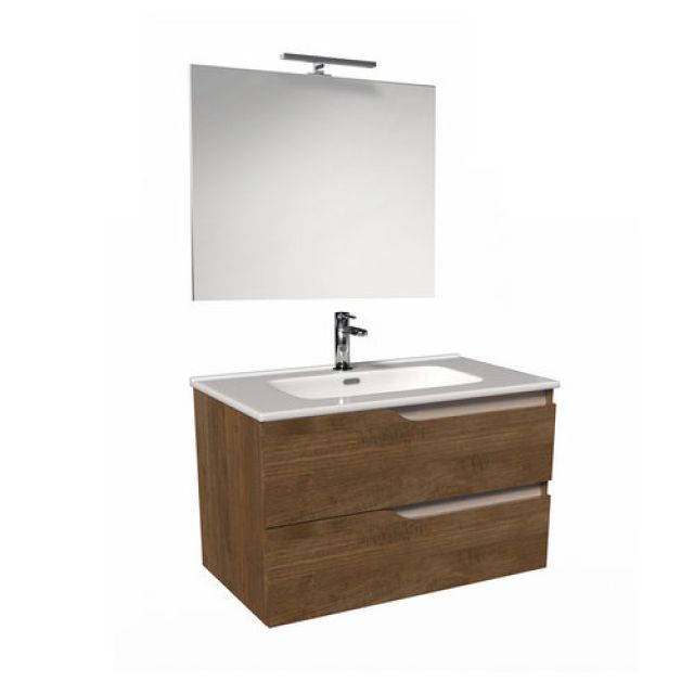 MOBILE BAGNO SOSPESO MOD. PRAGA L. 100 CM Rovere Scuro - Tortora Opaco