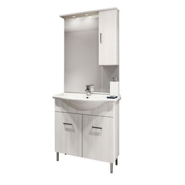 MOBILE BAGNO VENICE CM 75 CON LAVABO E SPECCHIO Bianco Lucido