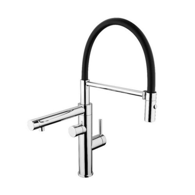 MISCELATORE LAVELLO CON FILTRO BOCCA GIREVOLE CANNA GOMMA Cromo - Nero