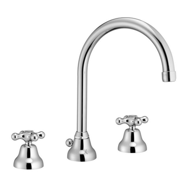 BATTERIA LAVABO BOCCA GIREVOLE CON SCARICO CANNA A FONTANA Cromo