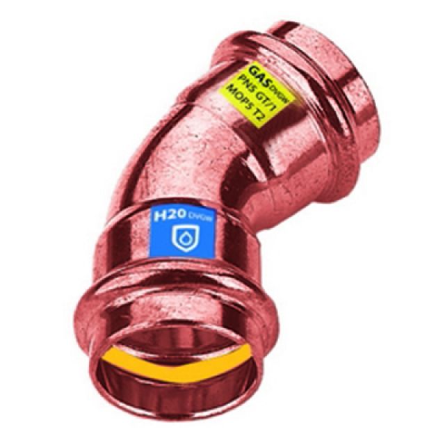CURVA IN RAME A PRESSARE 45° FF ACQUA/GAS Diam. 18