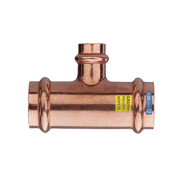 T RIDOTTO FFF IN RAME A PRESSARE ACQUA/GAS Diam. 28 x 22 x 28