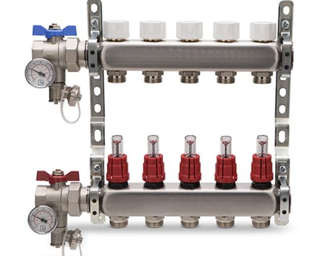 COLLETTORE DI DISTRIBUZIONE IN ACCIAIO INOX COMPLETO ATON 6 vie  1" x 3/4