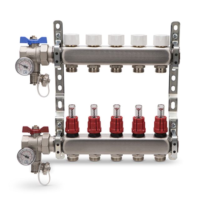 COLLETTORE DI DISTRIBUZIONE IN ACCIAIO INOX COMPLETO ATON 10 vie 1" x 3/4
