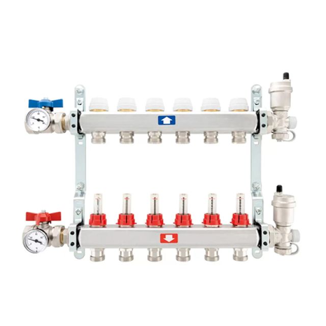 COLLETTORE PREMONTATO COMPLETO CON FLUSSIMETRI 6 vie 1"x3/4