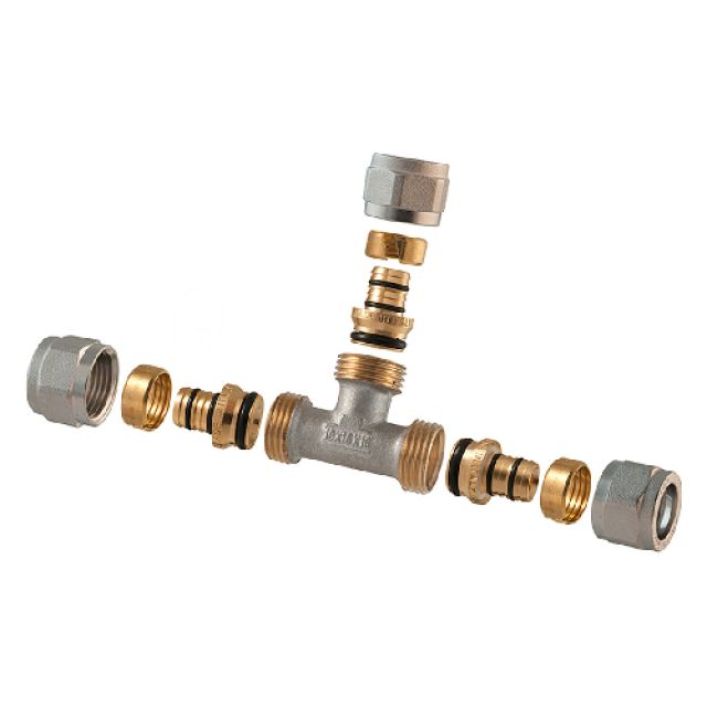 RACCORDO A TEE 2 PZ ASSEMBLATO A COMPRESSIONE P/MULTISTRATO 1/2 - 16 (2,00)