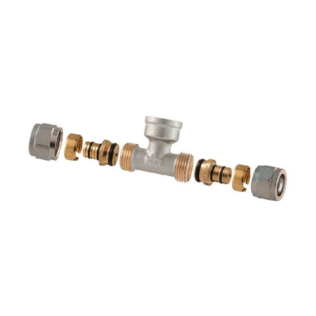 RACCORDO TEE FEMMINA A COMPRESSIONE PER MULTISTRATO 2PZ ASSEMBLATO 1"-26 x 1" x 1"-26