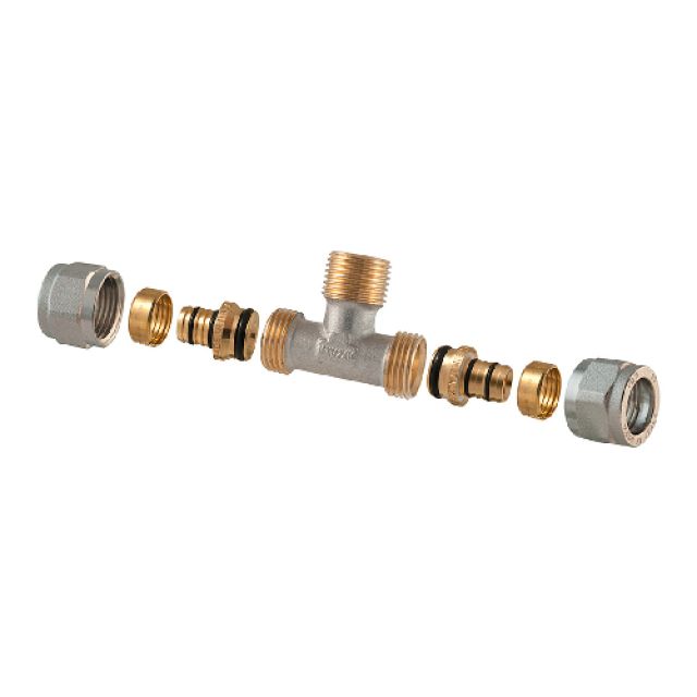RACCORDO TEE MASCHIO A COMPRESSIONE PER MULTISTRATO 2PZ ASSEMBLATO 1/2-16 x 1/2 x 1/2-16