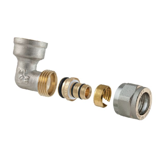 RACCORDO CURVO FEMMINA A COMPRESSIONE PER MULTISTRATO 2PZ ASSEMBLATO 3/4 x 1"-26