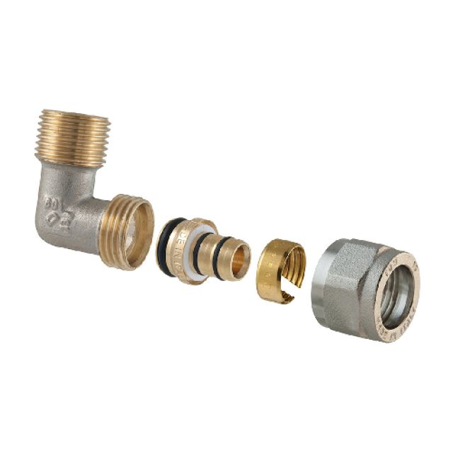 RACCORDO CURVO MASCHIO A COMPRESSIONE PER MULTISTRATO 2 PZ ASSEMBLATO 1/2 x 1/2-16