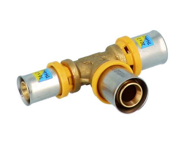 RACCORDO A T RIDOTTO A PRESSARE PER MULTISTRATO 26x16x26