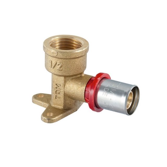 RACCORDO GOMITO FEMMINA A STAFFA A PRESSARE PER MULTISTRATO 1/2" x 16