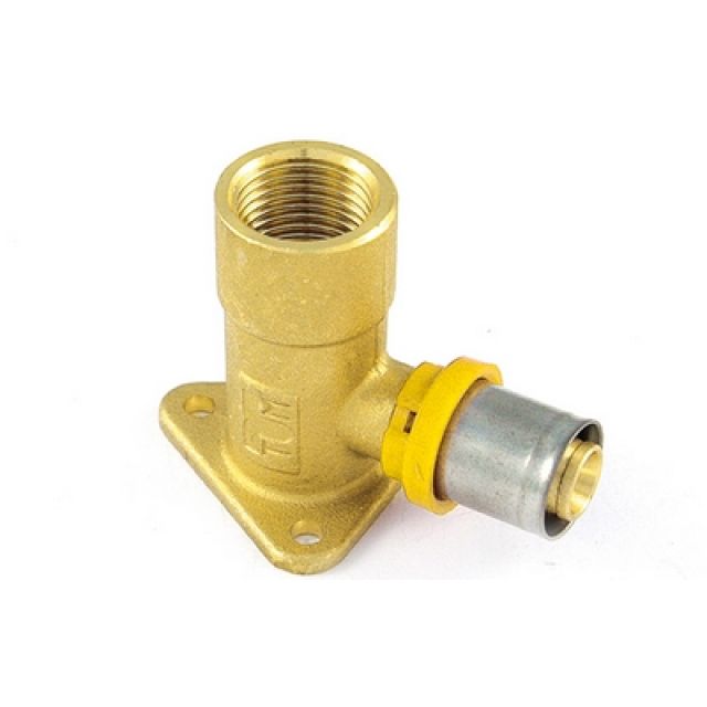 RACCORDO PER GAS CURVO FEMMINA CON FLANGIA 3 FORI 16 x 1/2"