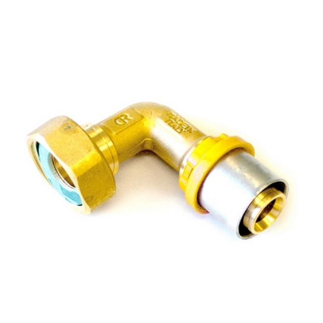 RACCORDO PER GAS CURVO CON GIRELLO E GUARNIZIONE PIANA 20 x 3/4"