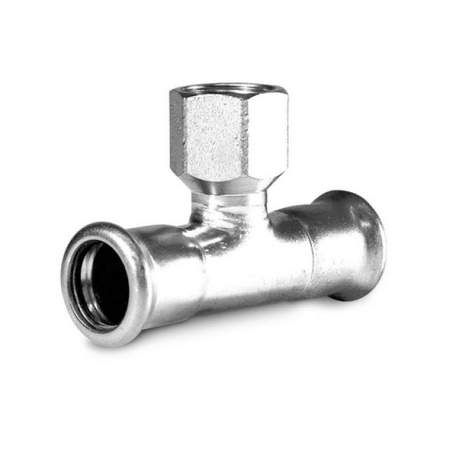 TI CON DERIVAZIONE FILETTO F A PRESSARE IN ACCIAIO CARBONIO 1/2" x 15 x 15
