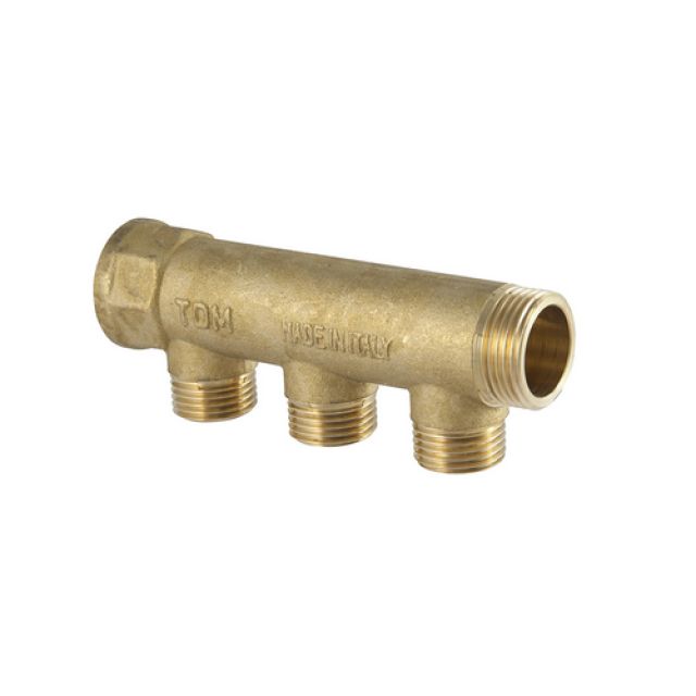 COLLETTORE LINEARE IN OTTONE GIALLO USCITA 3/4 EUROCONO 1" x 3/4 3 Vie