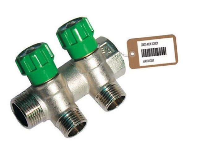 COLLETTORE LINEARE CON RUBINETTI D'ARRESTO 2 DERIVAZIONI IMPEX F-BRICO 3/4 x 1/2