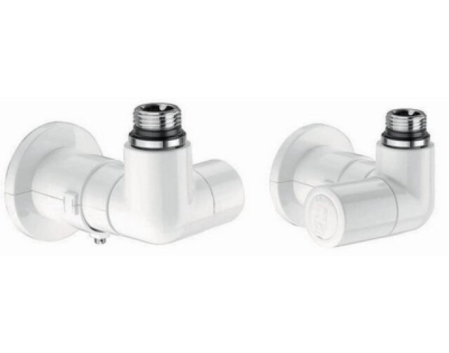 VALVOLA + DETENTORE A SQUADRA DX TERMOSTATIZZABILE BIANCA 1/2" dx