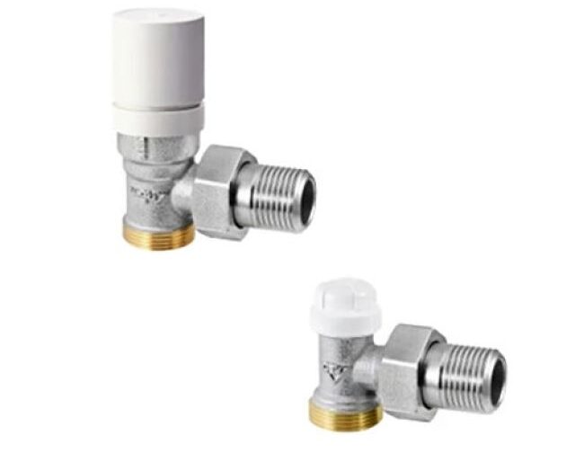 KIT TERMOSTATIZZABILE CON VALVOLA E DETENTORE AD ANGOLO PER RAME E PE 3/8"