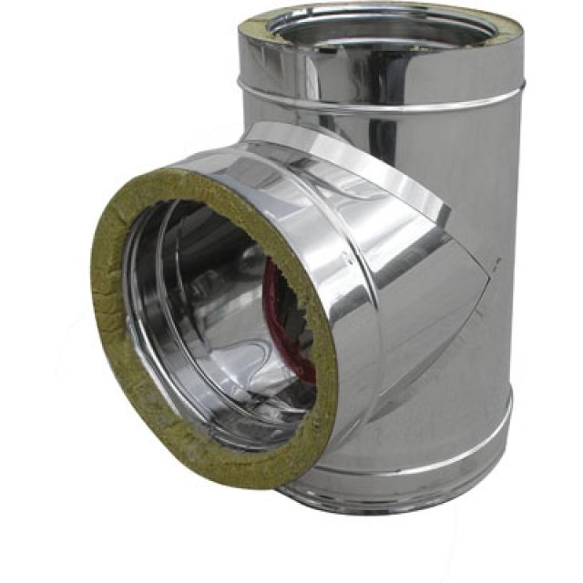 TEE IN ACCIAIO INOX 316L A 90° DOPPIA PARETE D. Int. 130 - D. Est. 180
