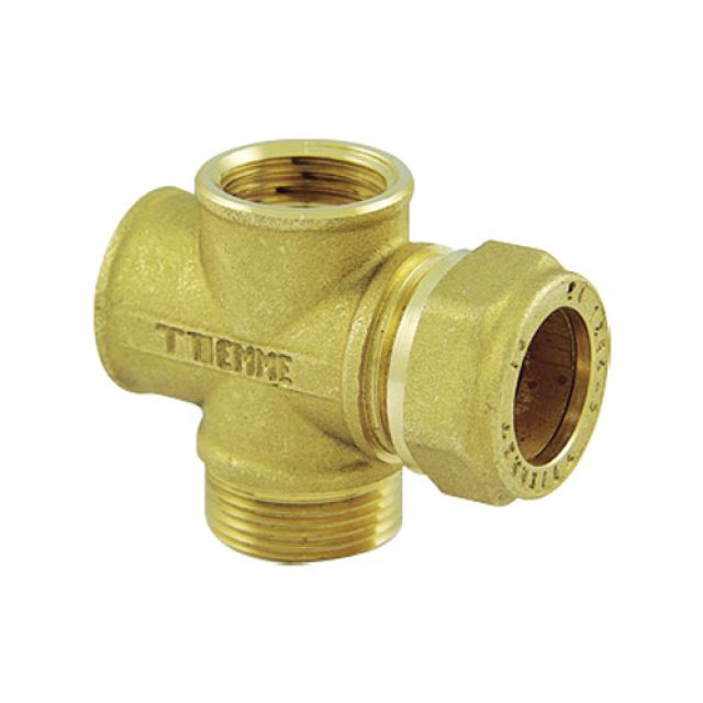 RACCORDO A CROCE PER TUBO RAME PER IMPIANTI SOLARI 3/4 x 22